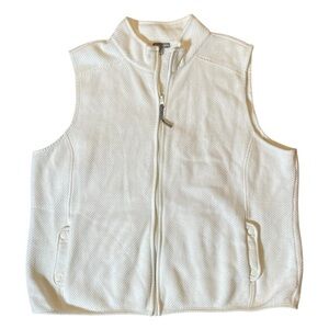 Talbots Off White Textured Zip-up‎ Vest Two Snap Close Pockets 2XL